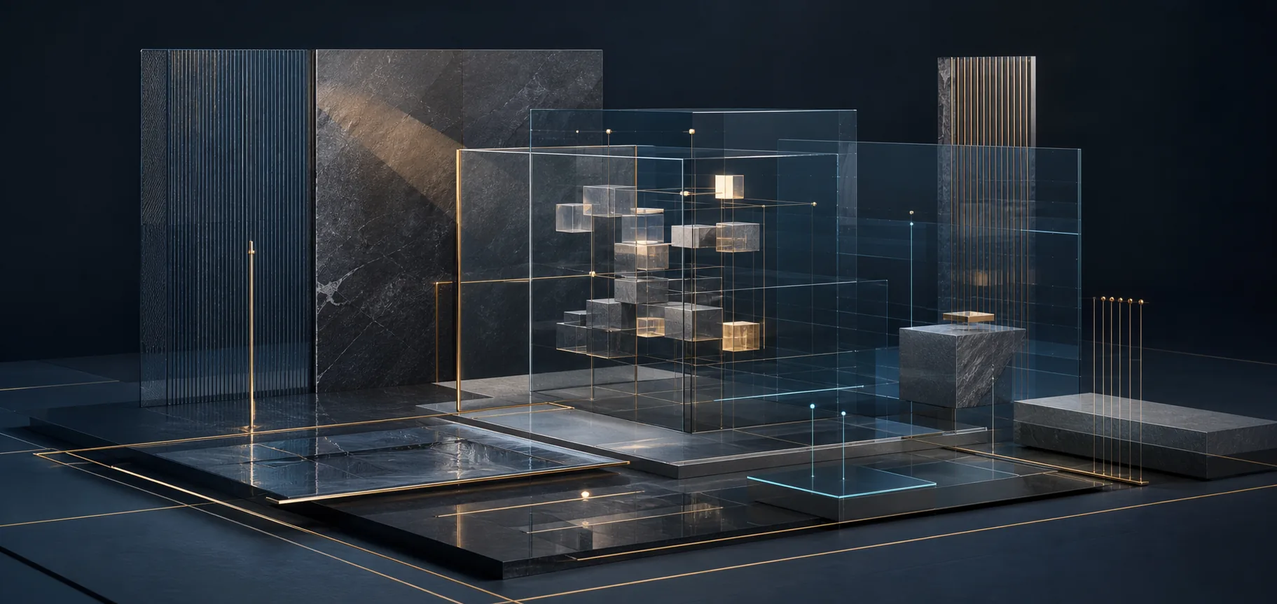 An abstract architectural system representing structured AI compliance