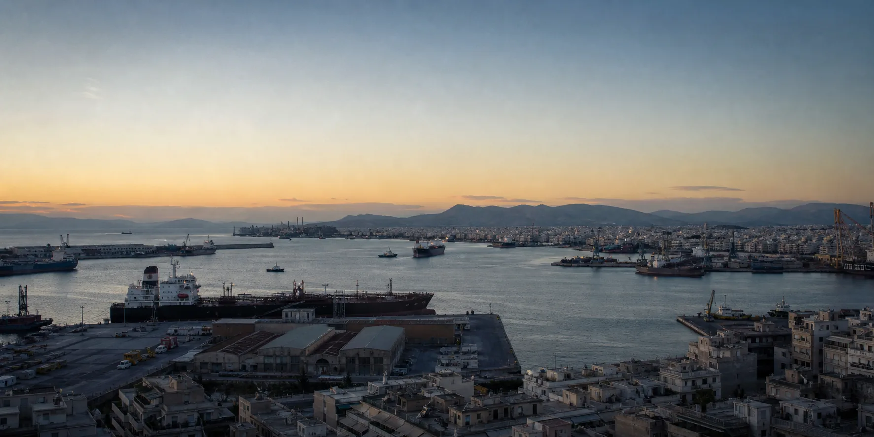 The working Port of Piraeus at dawn